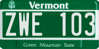 VT license plate ZWE103