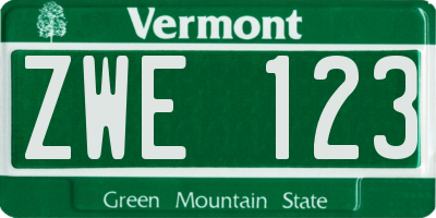VT license plate ZWE123