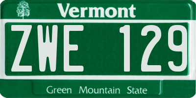 VT license plate ZWE129