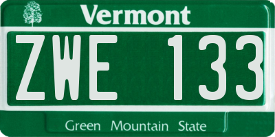 VT license plate ZWE133
