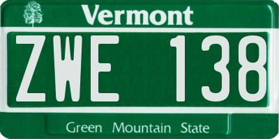 VT license plate ZWE138