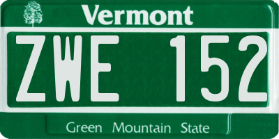 VT license plate ZWE152