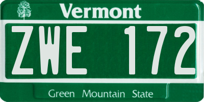 VT license plate ZWE172