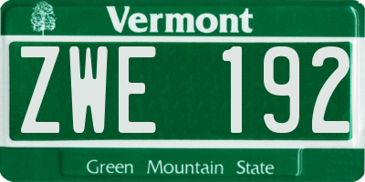 VT license plate ZWE192