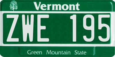 VT license plate ZWE195