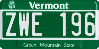 VT license plate ZWE196