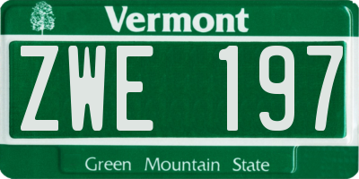 VT license plate ZWE197