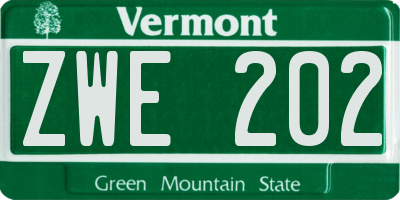 VT license plate ZWE202