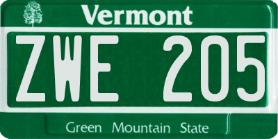 VT license plate ZWE205