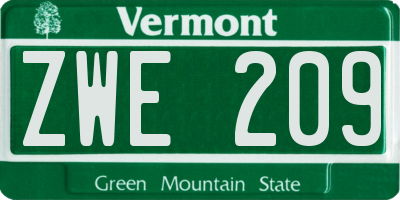 VT license plate ZWE209
