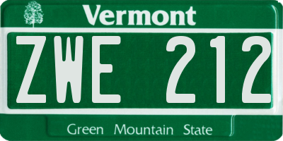 VT license plate ZWE212