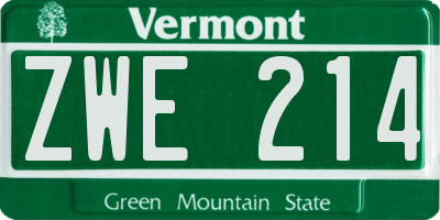 VT license plate ZWE214