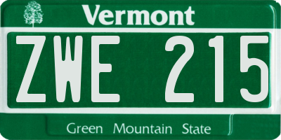 VT license plate ZWE215
