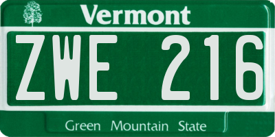 VT license plate ZWE216