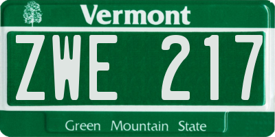 VT license plate ZWE217