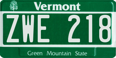 VT license plate ZWE218