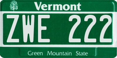 VT license plate ZWE222