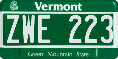 VT license plate ZWE223