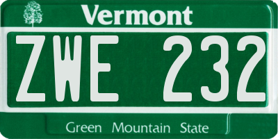 VT license plate ZWE232
