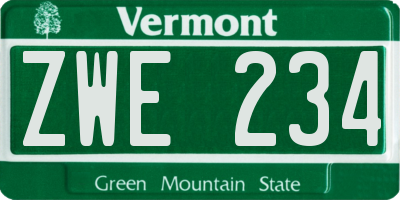 VT license plate ZWE234