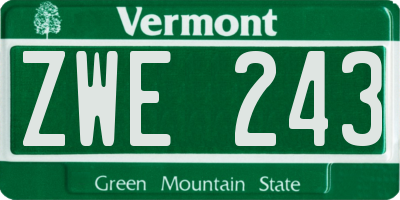 VT license plate ZWE243