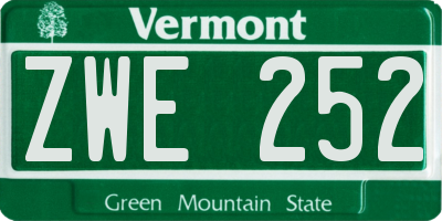 VT license plate ZWE252