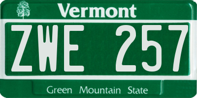 VT license plate ZWE257