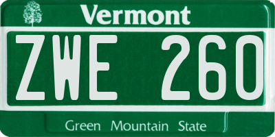 VT license plate ZWE260