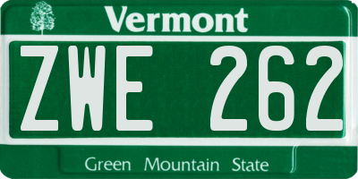 VT license plate ZWE262