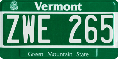 VT license plate ZWE265