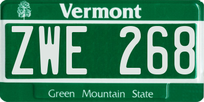 VT license plate ZWE268