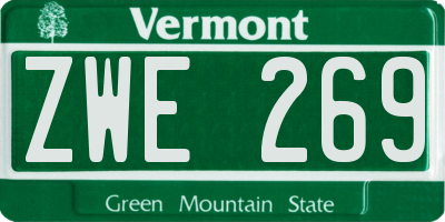 VT license plate ZWE269