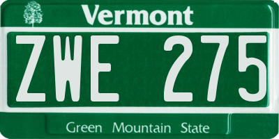 VT license plate ZWE275