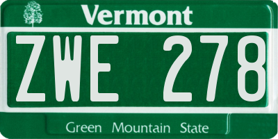 VT license plate ZWE278