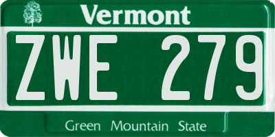 VT license plate ZWE279