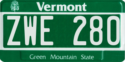 VT license plate ZWE280