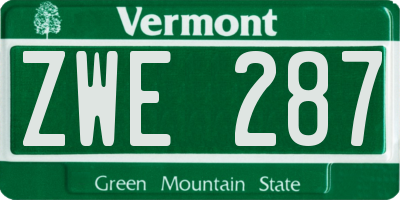 VT license plate ZWE287