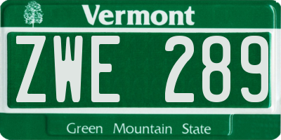 VT license plate ZWE289