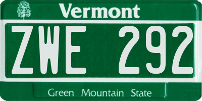 VT license plate ZWE292