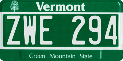 VT license plate ZWE294