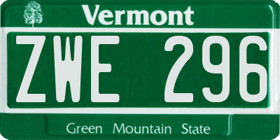 VT license plate ZWE296