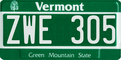 VT license plate ZWE305