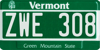 VT license plate ZWE308