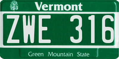 VT license plate ZWE316