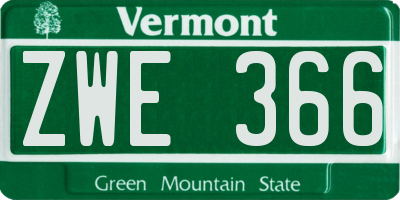 VT license plate ZWE366