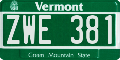 VT license plate ZWE381