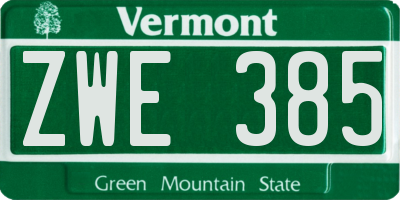 VT license plate ZWE385