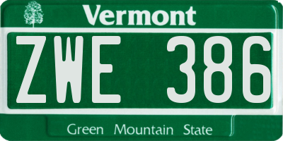 VT license plate ZWE386