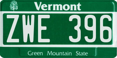 VT license plate ZWE396