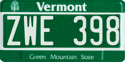 VT license plate ZWE398